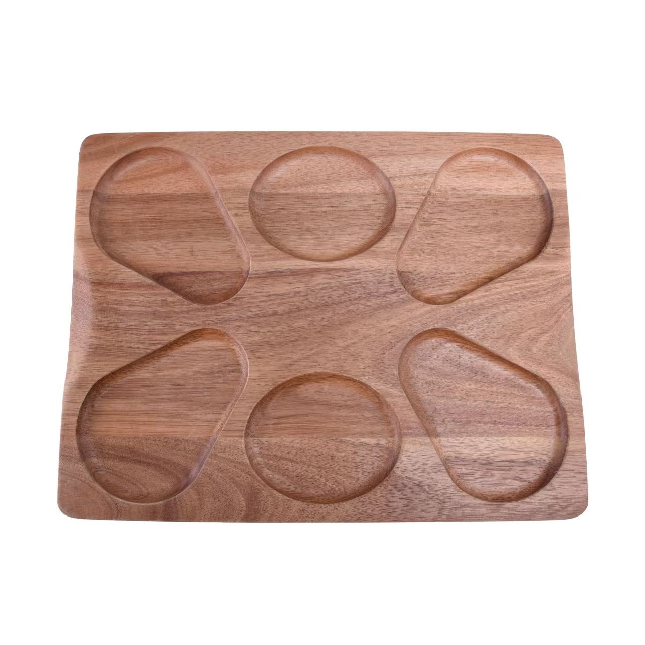 Natural Solid Wood Snack Tray – 6-Compartment Fruit & Nut Platter